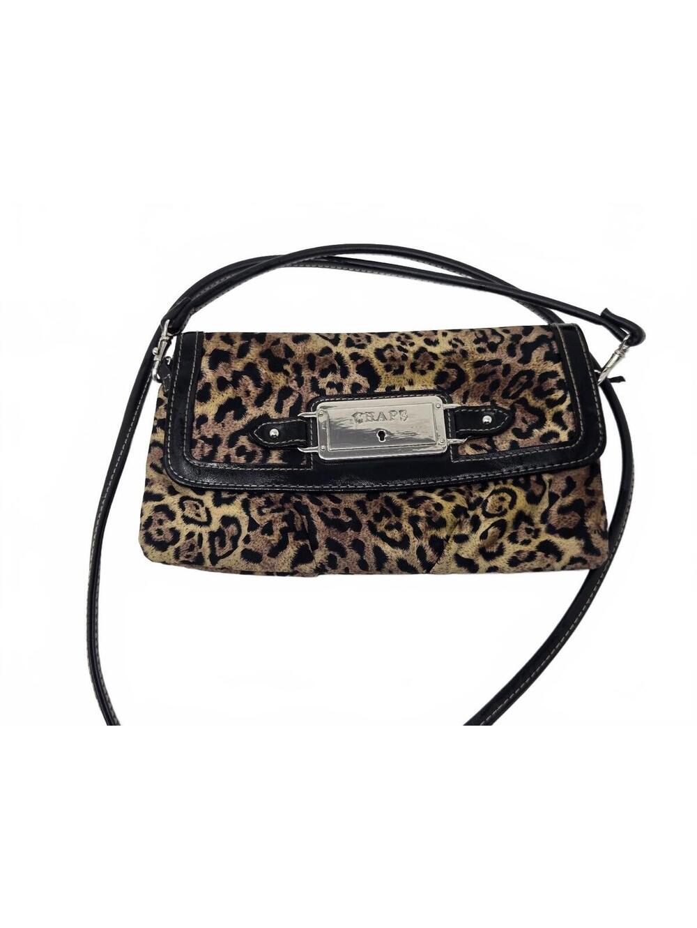 Chaps Leopard Print Faux Fur Convertible Crossbody Shoulder Bag with Silver-Tone